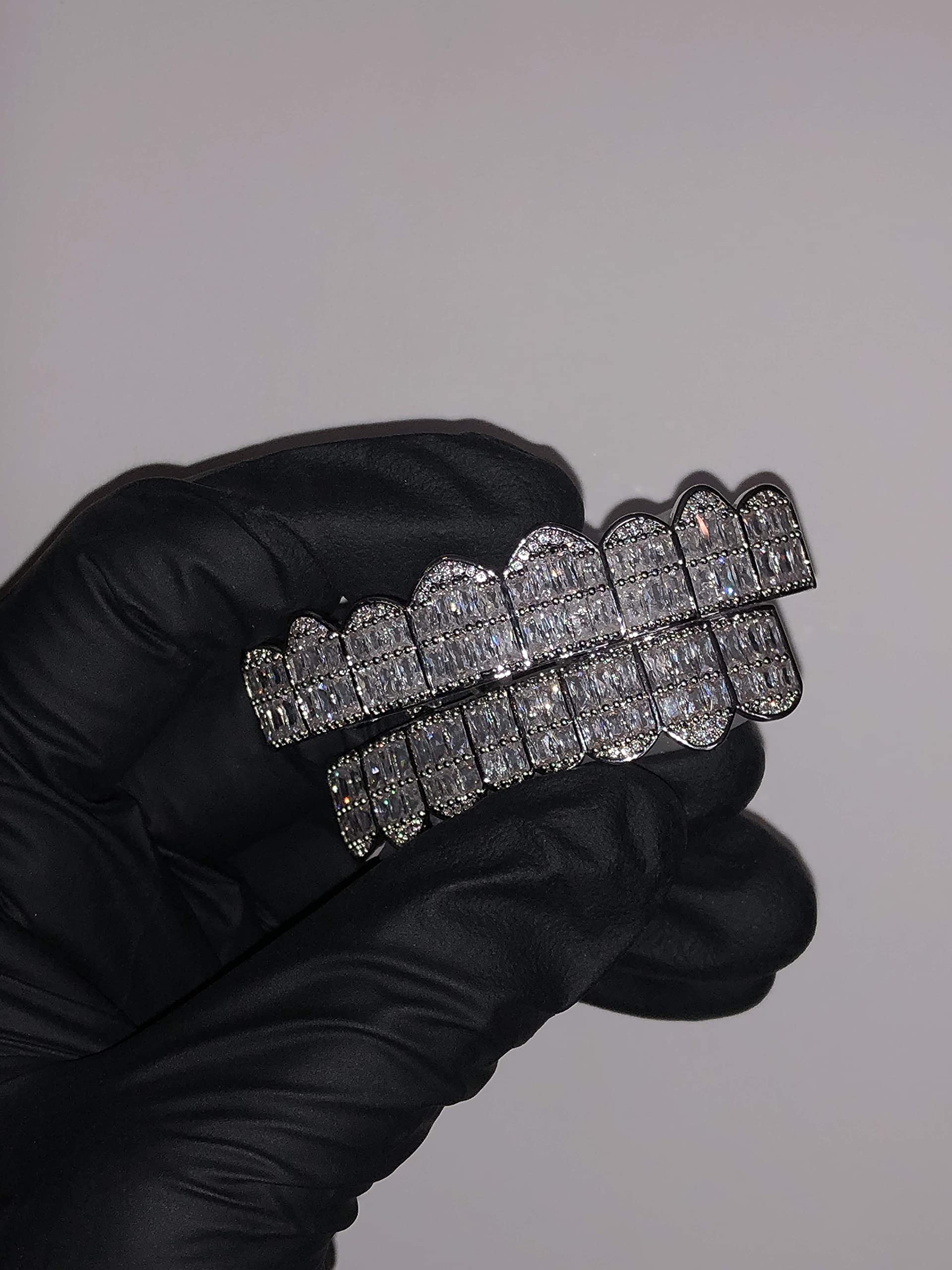 14K White & Gold Iced Out Grillz Set - Top & Bottom Hip Hop Teeth Jewelry for Men & Women | Perfect for Rappers, Performances & Streetwear Fashion