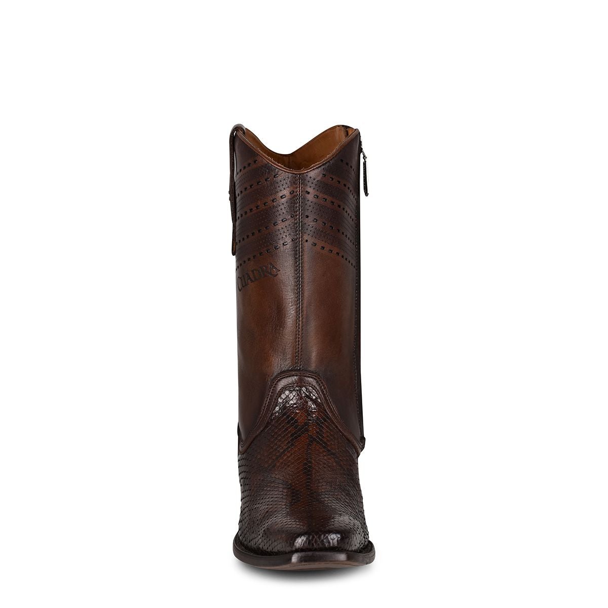 Men's Cuadra Brown Casual Cowboy Python Skin Zip Ankle Boots - Stylish Western Boots for Everyday Wear & Outdoor Adventures