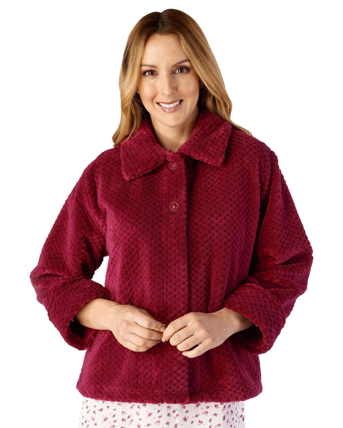Women's Soft Waffle Fleece Bed Jacket - Button Up Collar House Coat for Lounge & Sleepwear - Cozy Home Wear, Maternity Robe, Morning Coffee - 5 Colors (Pink, Grey, Blue, Beige, White)