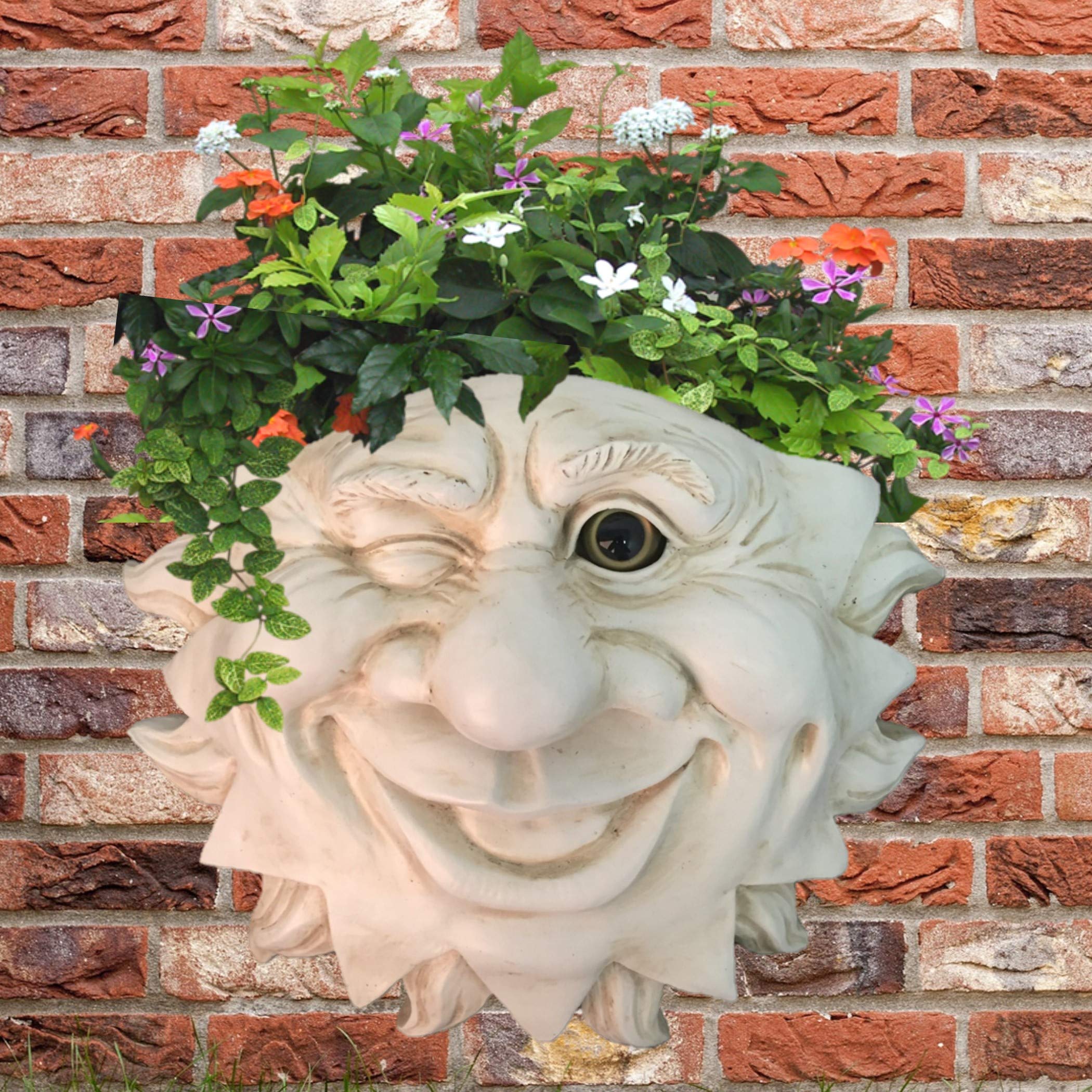 Antique White Mr. Sunshine Face Tree & Patio Wall Statue Planter - Outdoor Garden Decor for Patio, Yard, and Wall Decoration