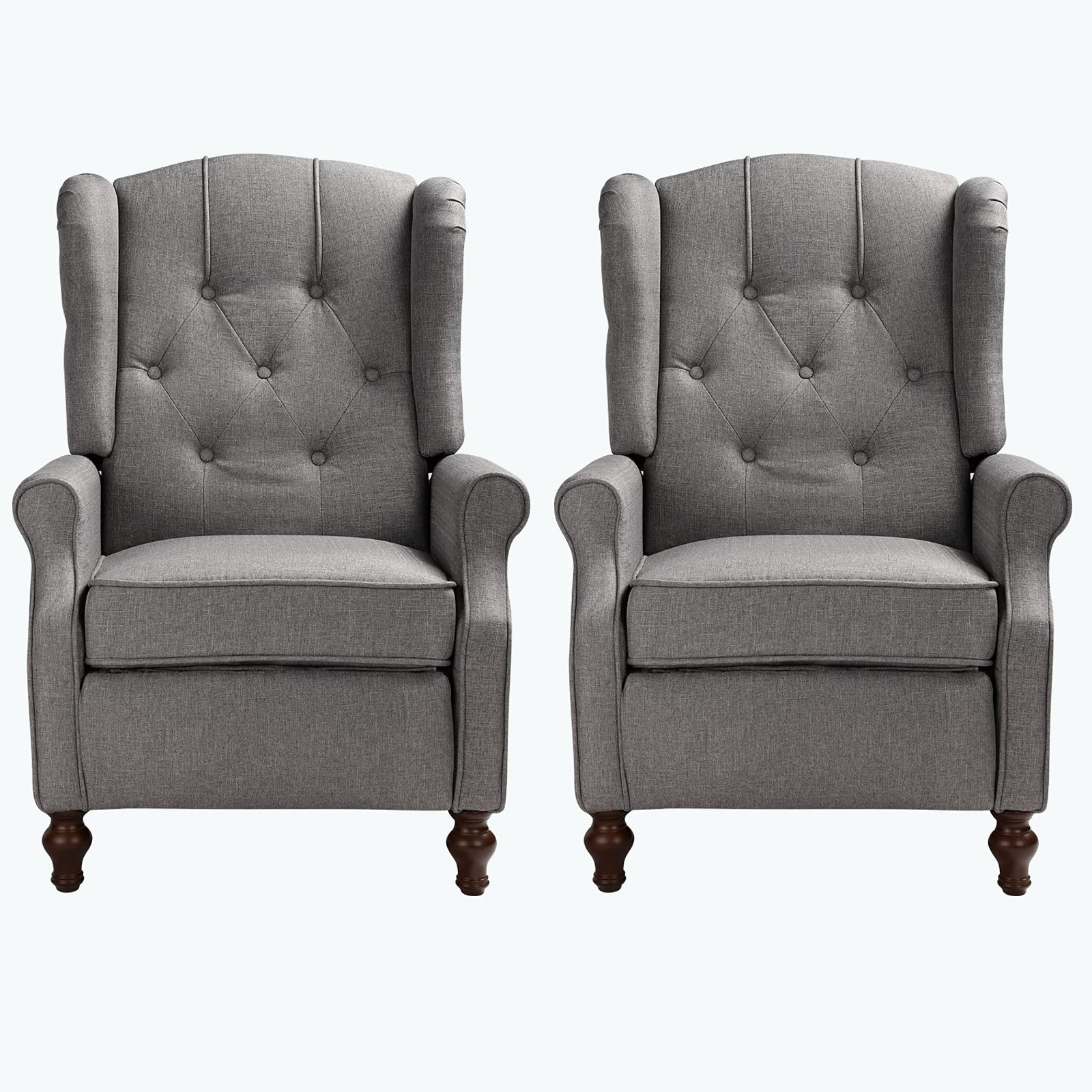 Premium Wingback Recliner Chair Set of 2 with Massage & Heat Function - Gray Fabric Push Back Accent Chairs with Diamond Tufted Design - Perfect for Living Room, Bedroom & Home Theater Relaxation