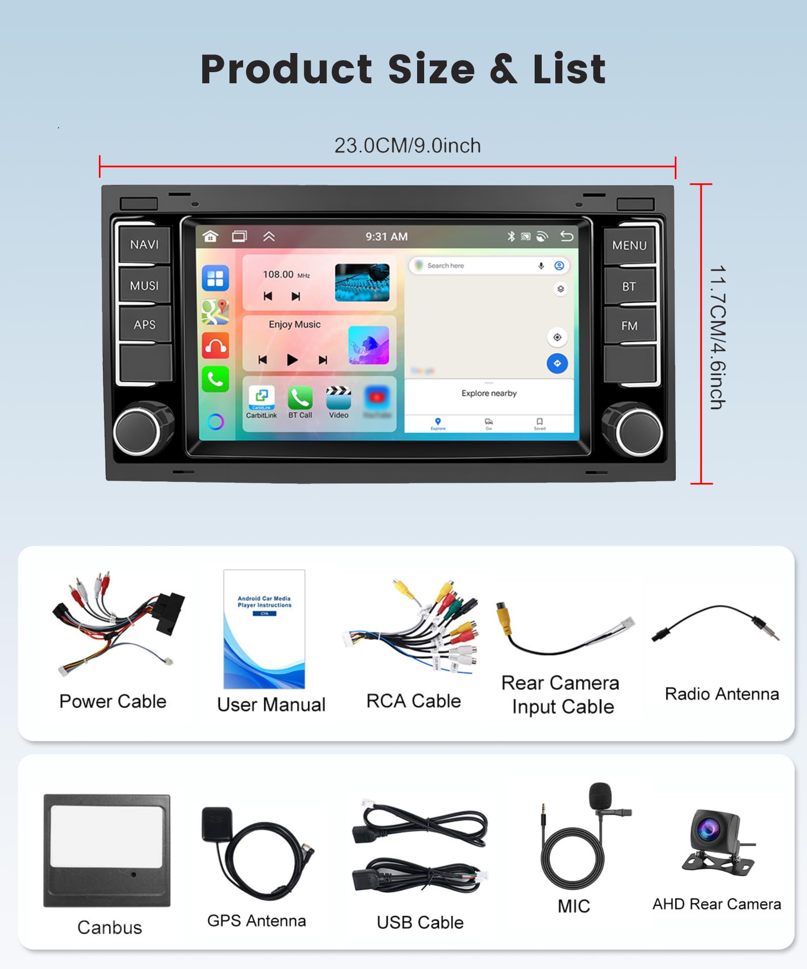 8-Core 4GB+64GB Android 13 Car Stereo with Wireless CarPlay & Android Auto - 7