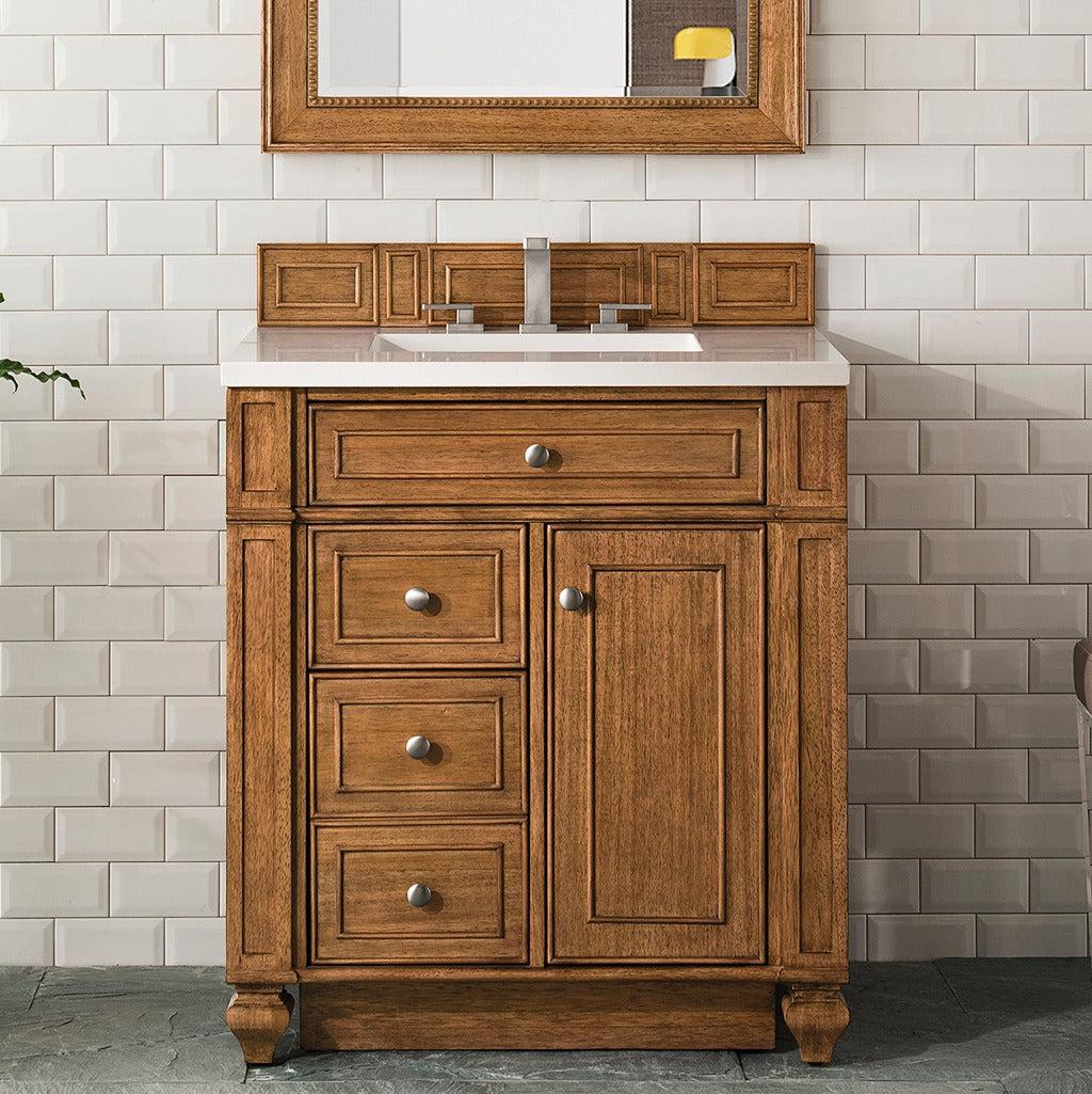 James Martin Vanities Bristol Collection 30-Inch Single Bathroom Vanity in Saddle Brown with Optional Countertops - Perfect for Modern Master Bathrooms and Guest Bathroom Renovations