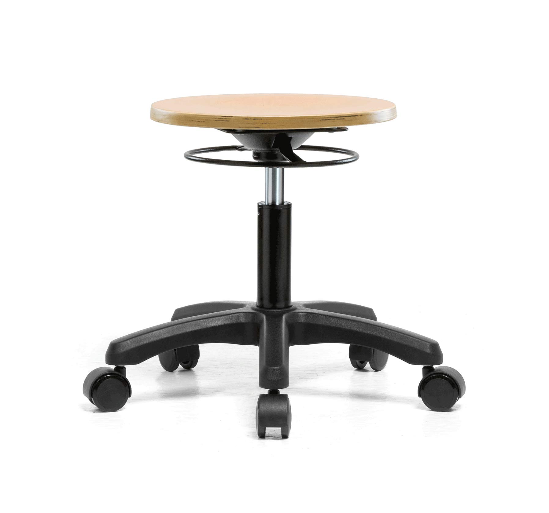 PERCH Wood Rolling Pneumatic Stool with Adjustable Height - Ergonomic Office Chair with Wheels for Hardwood & Tile Floors - Perfect for Home Office, Study Desk, or Workspace
