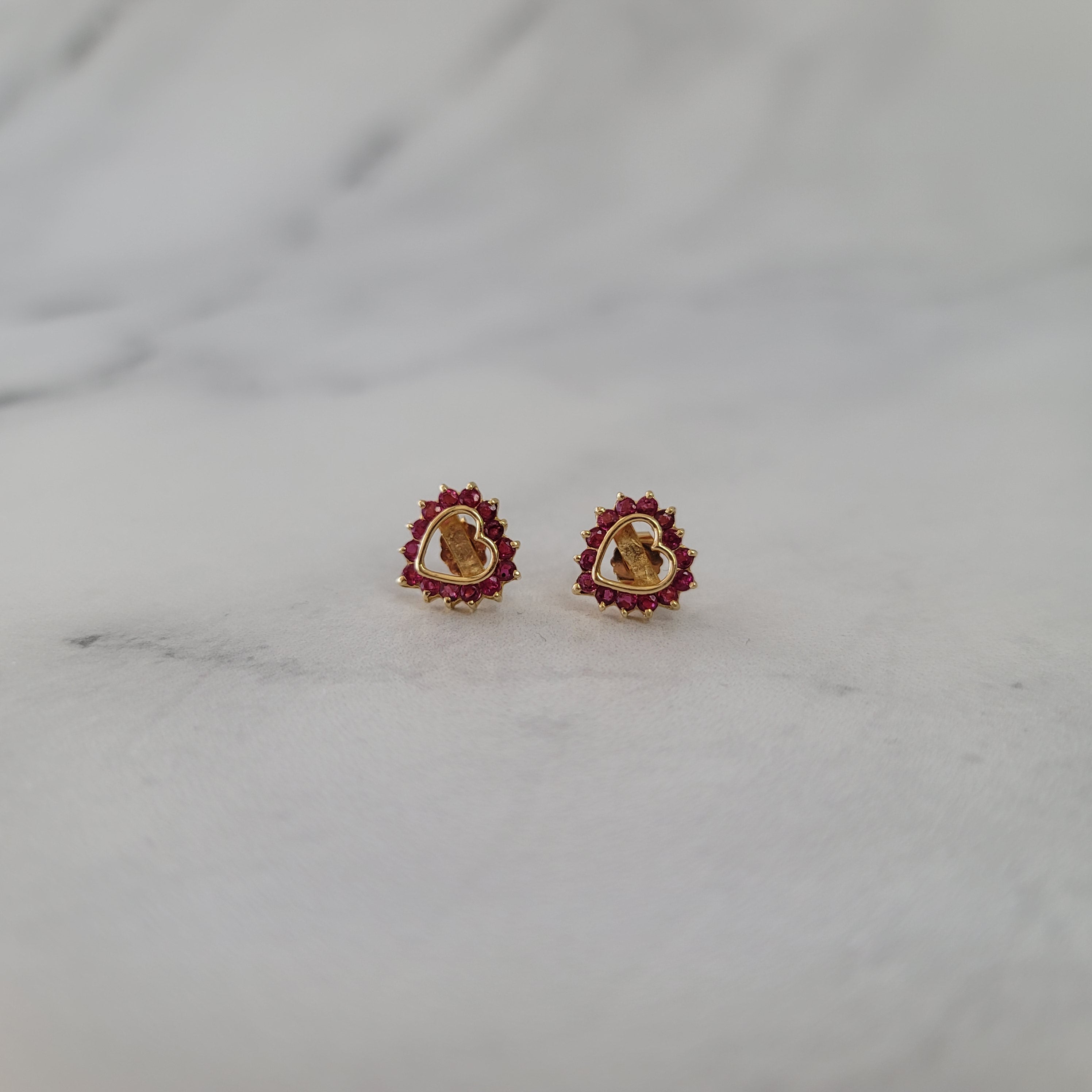 14K Yellow Gold Ruby Heart Stud Earrings 1.00cttw - Romantic Valentine's Day Gift for Her, Anniversary Jewelry, Birthday Present for Women