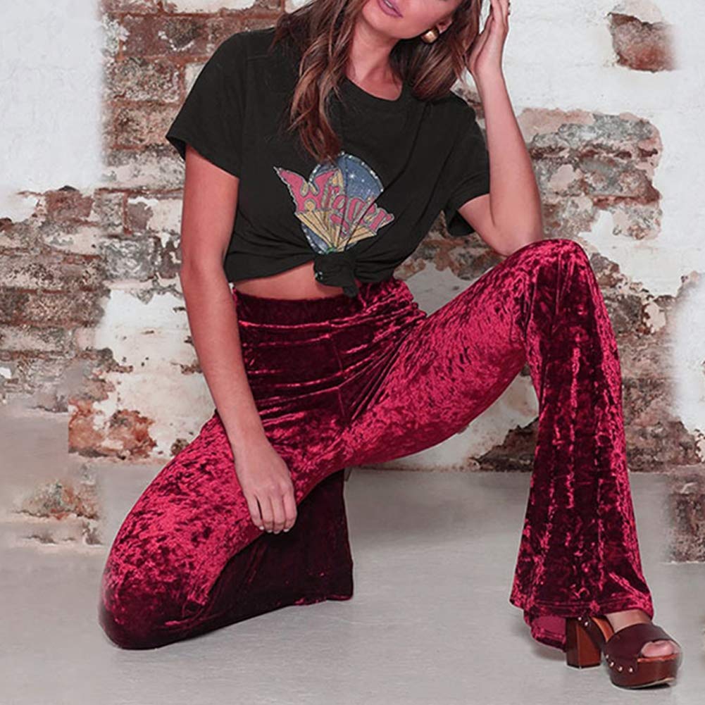 Women's Velvet High Waist Wide Leg Palazzo Yoga Pants - Soft Stretchy Flare Lounge Pants for Yoga, Workout & Casual Wear
