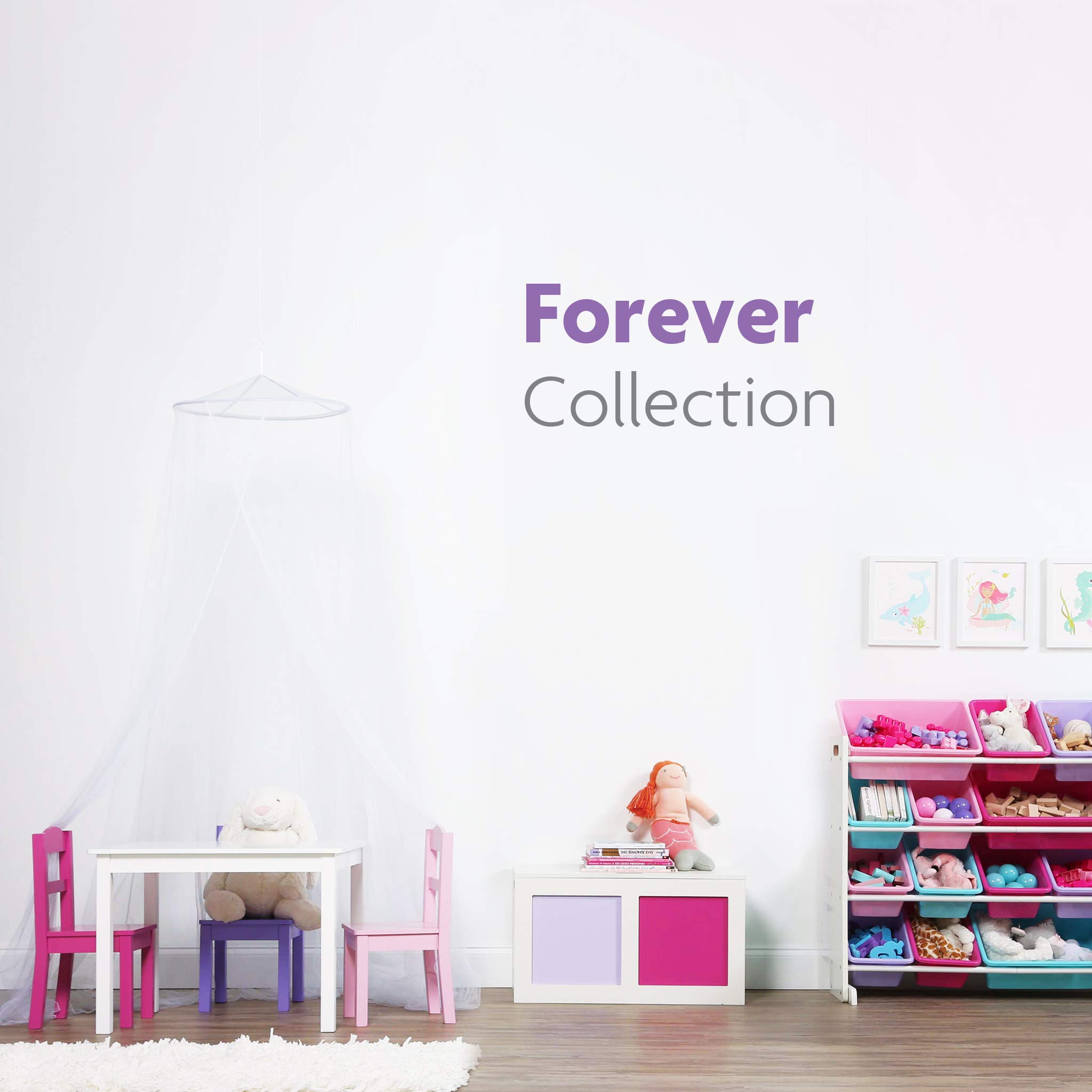 Humble Crew Kids Wood Table and 4 Chairs Set - White, Pink, Purple | Children's Playroom Furniture for Arts, Crafts & Snack Time | Durable Wooden Table & Chair Set for Toddlers & Preschoolers
