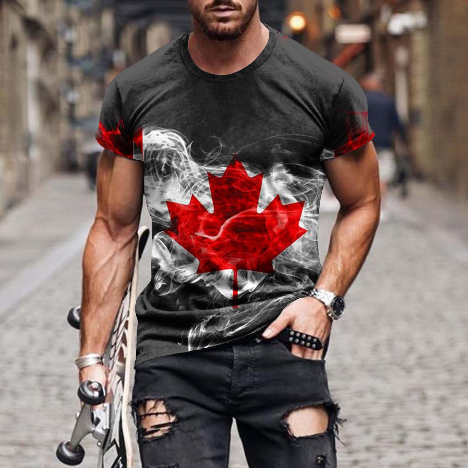 Men's Patriotic Canadian Flag T-Shirt - Maple Leaf Funny National Pride Tee - Novelty Graphic Shirts for Canada Day & Outdoor Activities