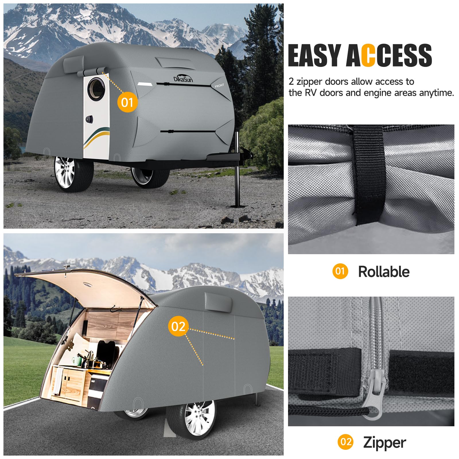 Premium Waterproof Teardrop Trailer Cover - 7-Layer Protection for 12' to 15' Campers | Heavy-Duty, Tear-Resistant Travel Trailer Cover for Forest River R-Pod & Clamshell Trailers | Ideal for Outdoor Camping, RV Storage & All-Weather Protection