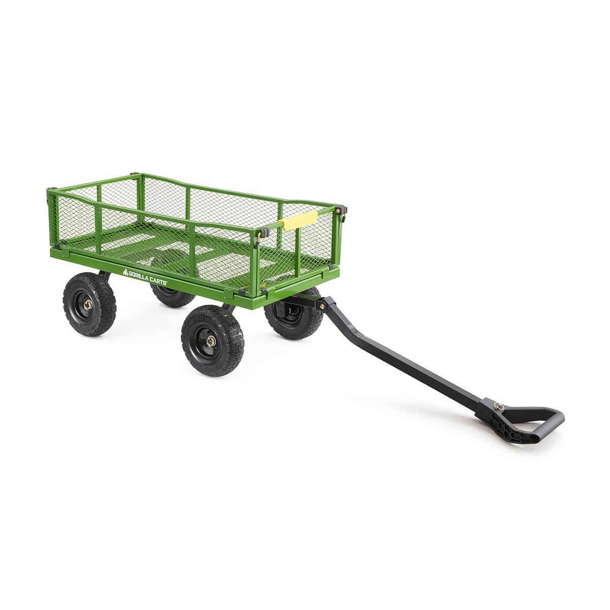Gorilla Carts 4 Cubic Feet Steel Utility Cart with No-Flat Tires - Heavy Duty Garden Cart for Yard Work, Landscaping & Home Improvement (Green, Amazon Exclusive)