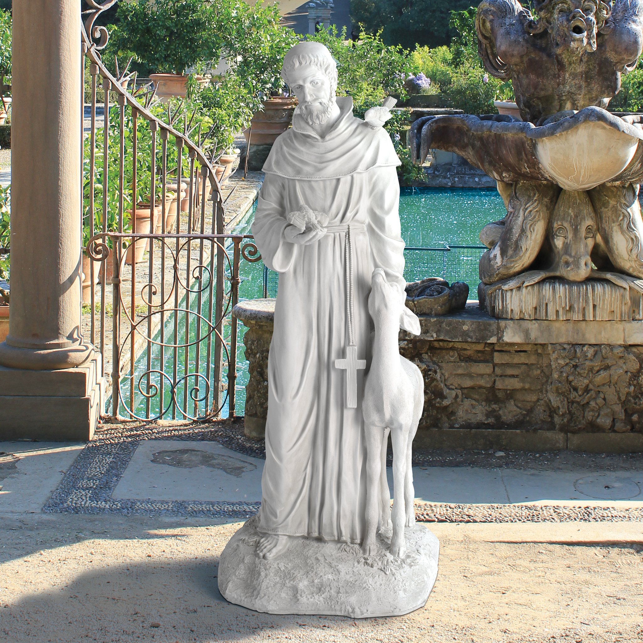 Design Toscano St. Francis of Assisi Garden Statue - 37 Inch Tall Patron Saint of Animals Outdoor Religious Decor, Cast Stone Resin with Antique Finish - Perfect for Garden, Patio, Church or Yard Decoration