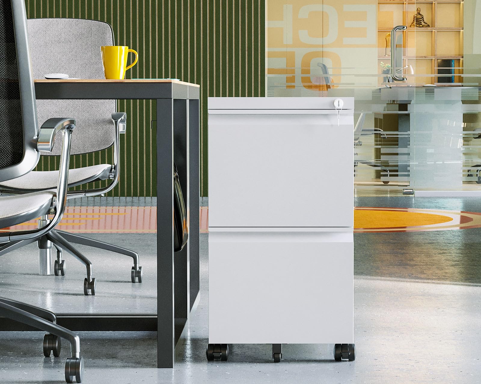 AODK 2-Drawer Rolling File Cabinet with Lock - Fully Assembled Mobile Storage for A4, Legal & Letter Files - White - Perfect for Home Office, Small Business & Workspace Organization
