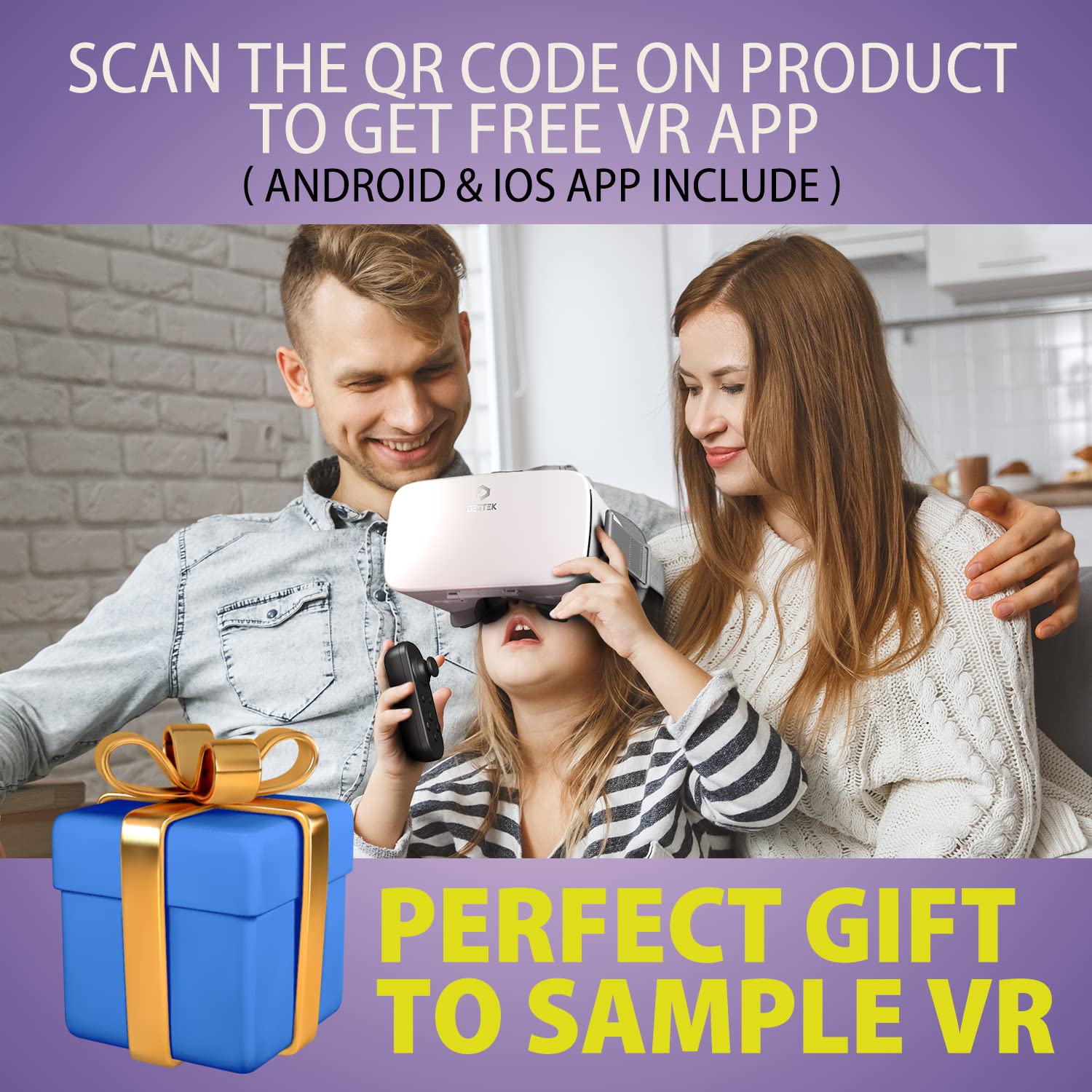 DESTEK V5 VR Headset for iPhone 15/14/13/12/11 & Samsung Android Phones - Wireless Controller, Anti-Blue Light HD Lenses, 110° FOV Virtual Reality Goggles (White) - Perfect for Gaming, Movies & 3D Experiences