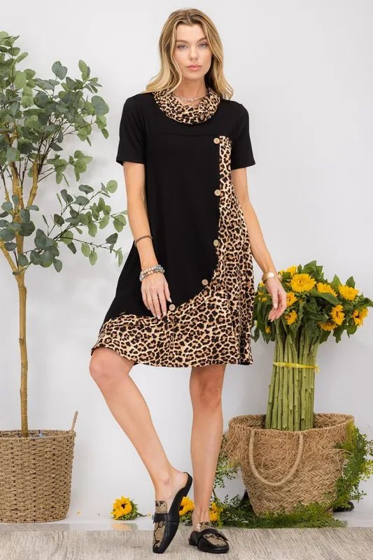 Celeste Women's Plus Size Leopard Print Short Sleeve Button Down Dress - Casual Office Wear & Party Outfit