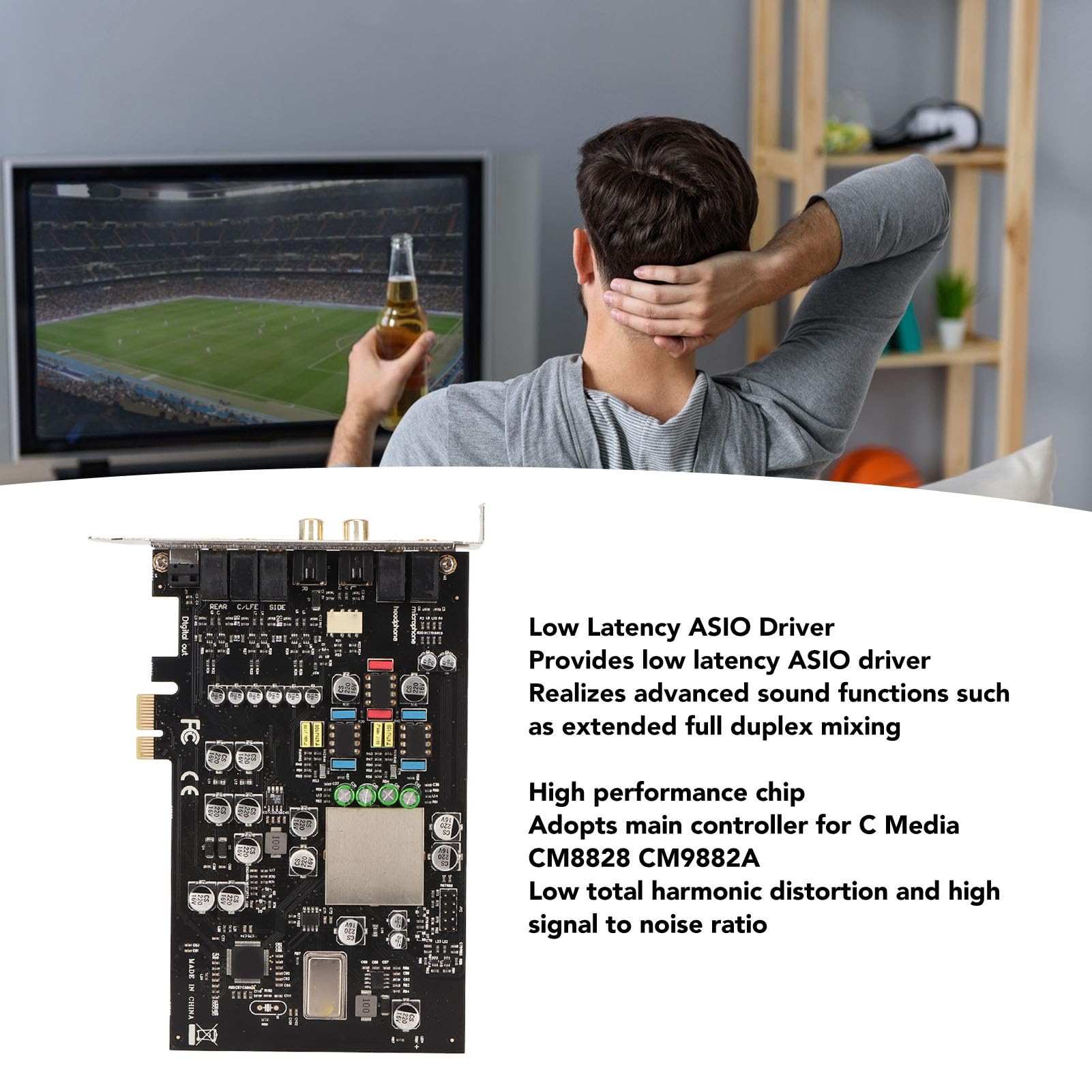 5.1 Channel Internal Sound Card with CM8828/CM9882A Chip - 24 Bit 192KHz PCI Express Audio Adapter for PC Gaming, Music Production & Home Theater Systems