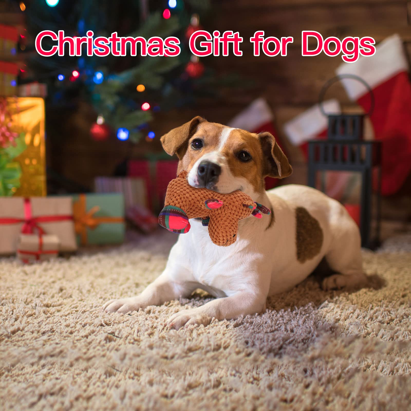 Durable Rypet Christmas Squeaky Plush Dog Toy - Reindeer Stuffed Puppy Chew Toy for Small & Medium Dogs | Holiday Gift & Interactive Playtime