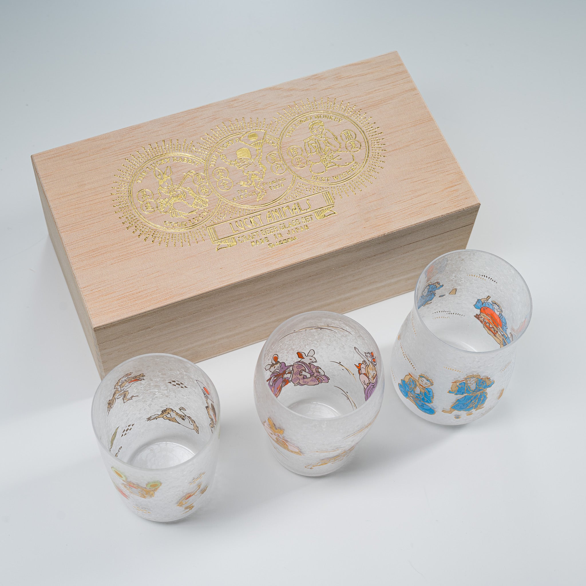 Lucky Animal Craft Beer Cup Set - 3 Piece Wooden Gift Box for Home Bar, Parties & Gifts | Unique Handmade Drinking Glasses for Beer Lovers