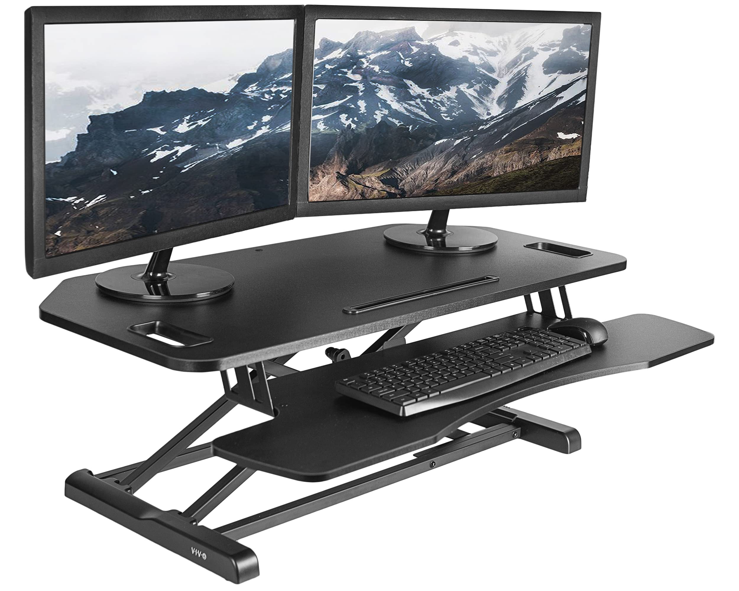 VIVO Extra Wide 38-inch Adjustable Standing Desk Converter, Sit Stand Workstation for Dual Monitor and Laptop - Black (DESK-V000KL) | Ergonomic Home Office & Workspace Solution