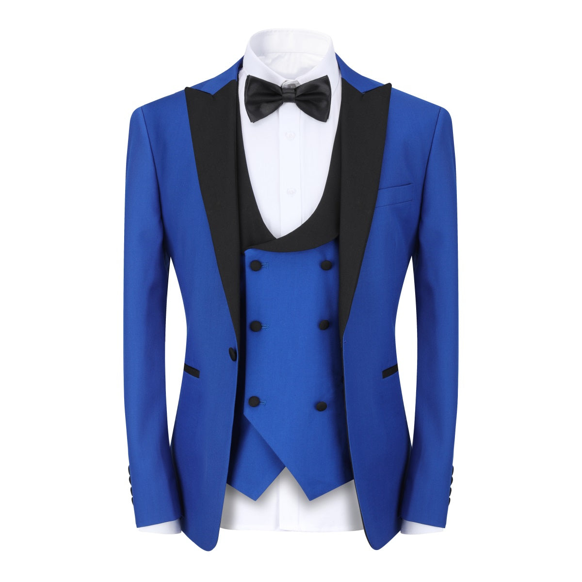 3 Piece Men's Slim Fit One Button Peaked Lapel Tuxedo Suit in Navy Blue | Formal Wedding, Prom & Business Attire