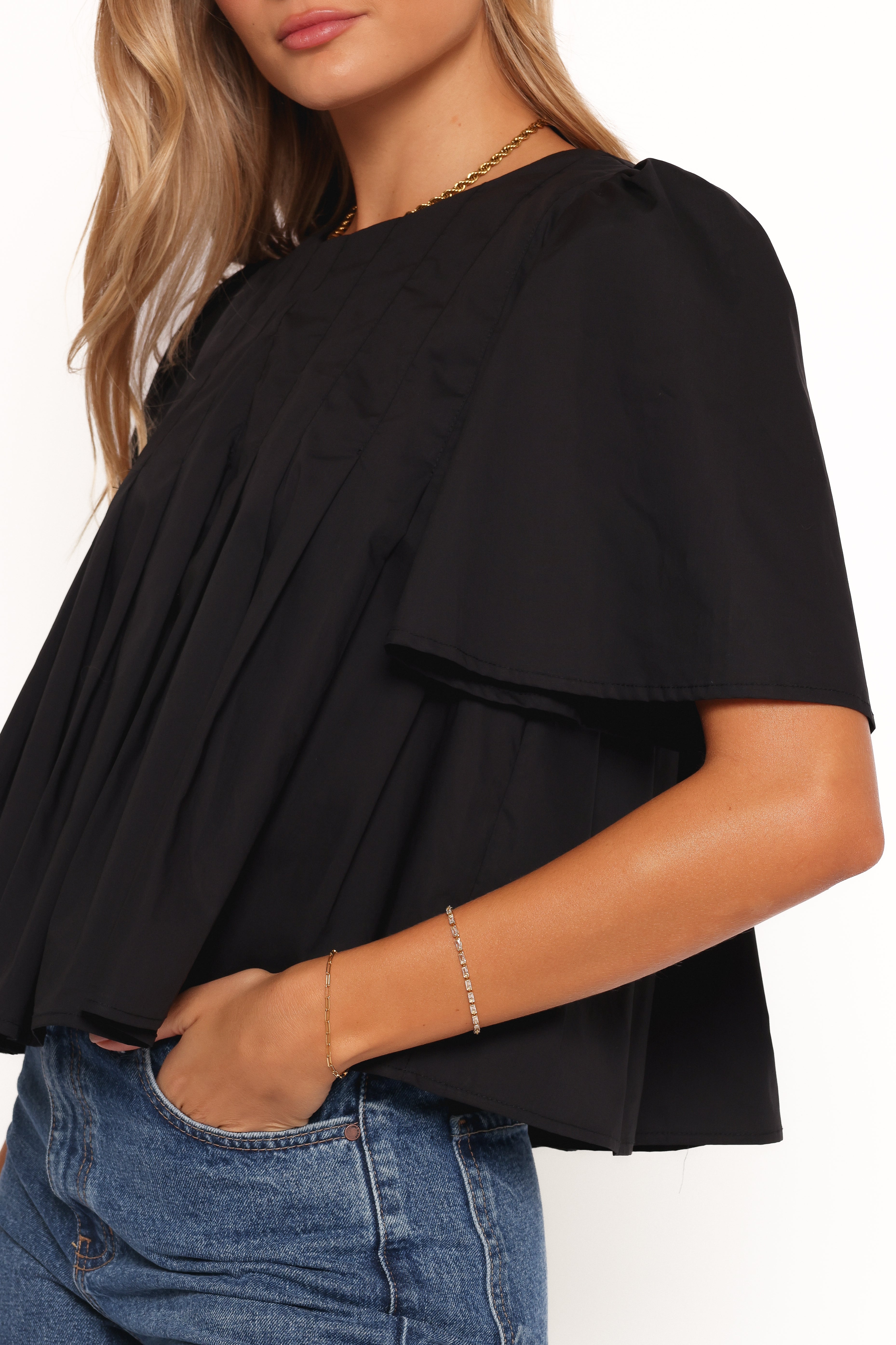 Geneva Pleated Top for Women - Elegant Black Blouse for Work & Evening Outfits | Perfect for Office, Parties & Special Occasions