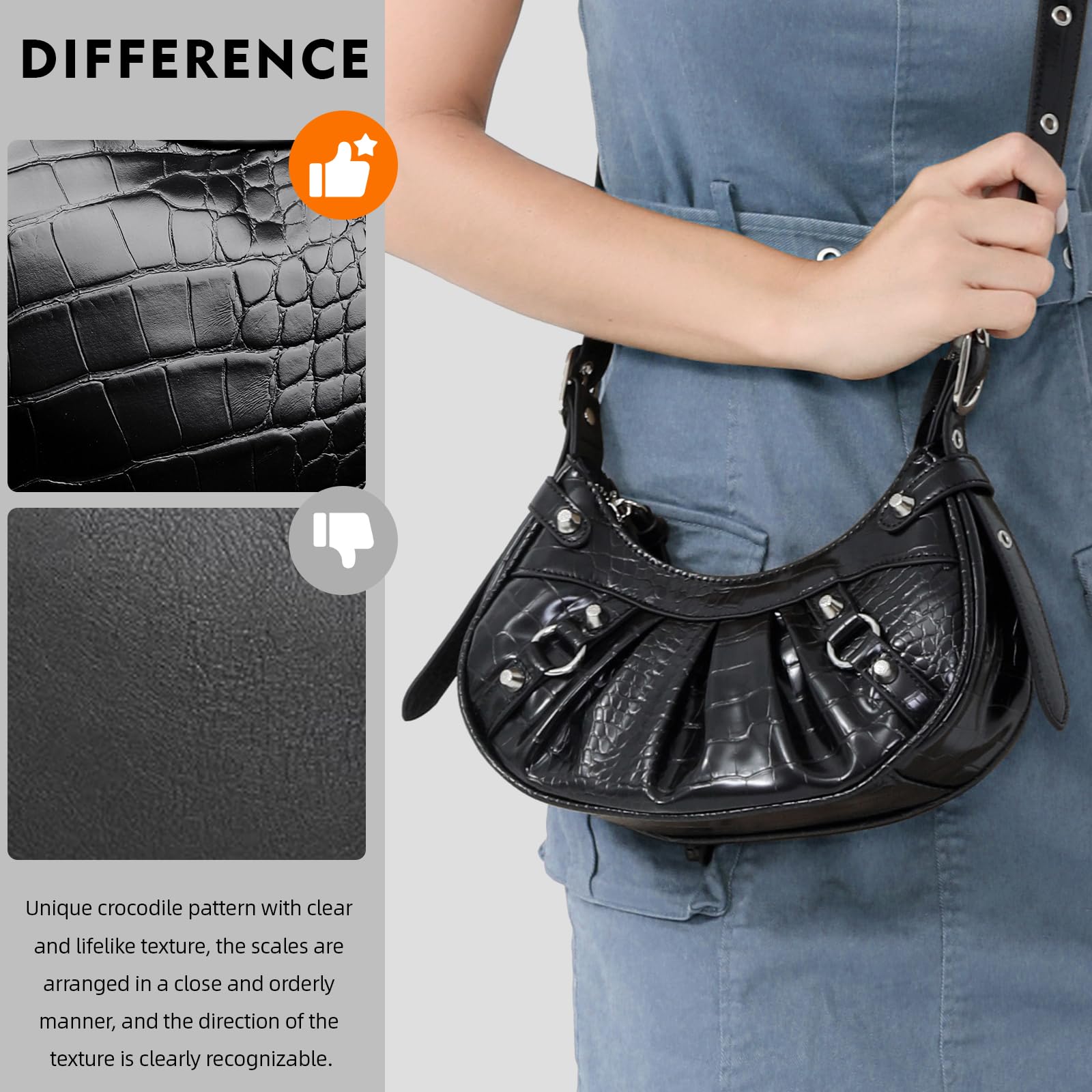 Stylish Women's Crossbody Shoulder Bag with Adjustable Strap - Punk Studded Y2K Underarm Purse for Everyday Use, Travel & Night Out