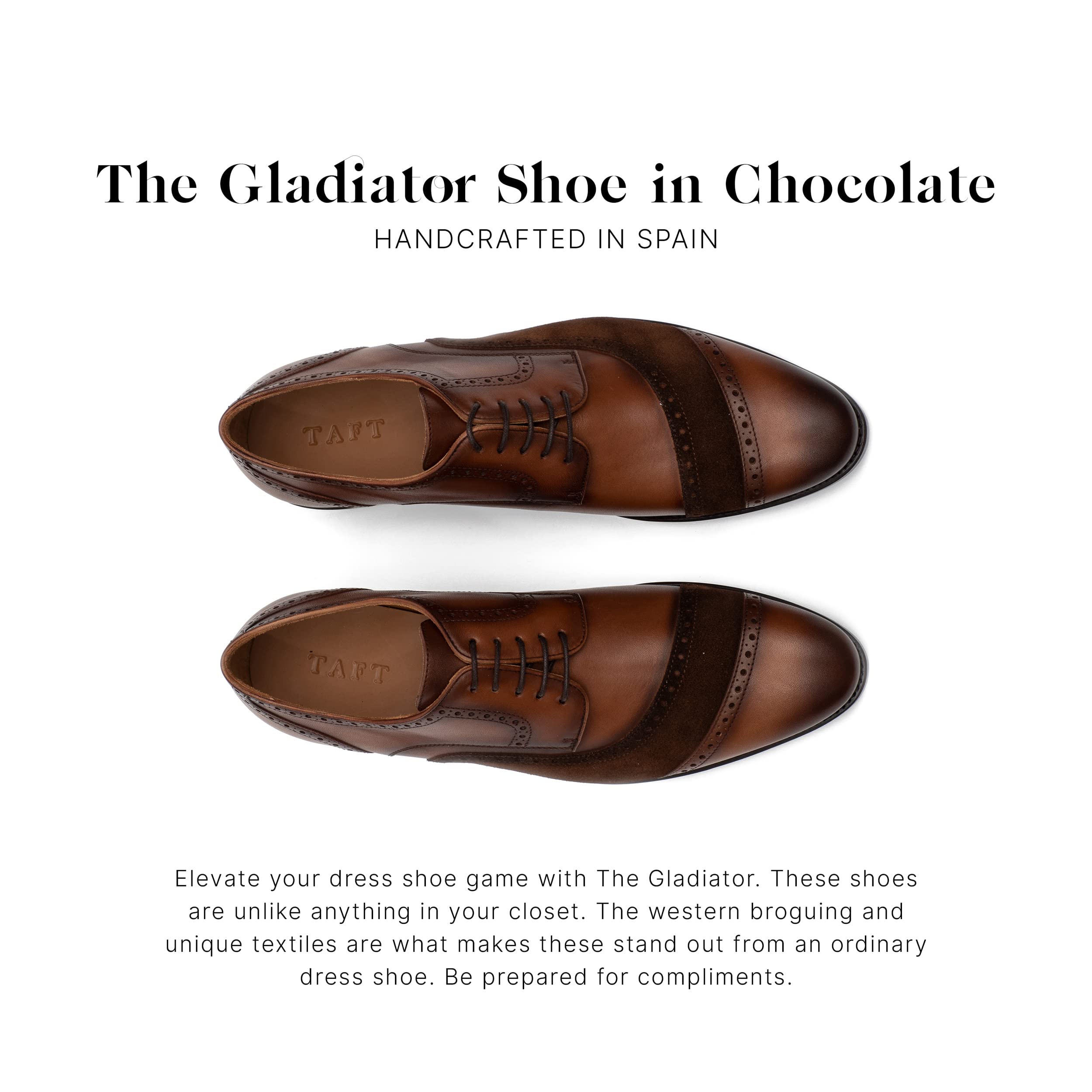 TAFT Gladiator Men's Dress Shoes - Premium Full-Grain Leather & Suede Oxfords in Chocolate Brown | Formal Business Attire & Wedding Shoes for Professionals