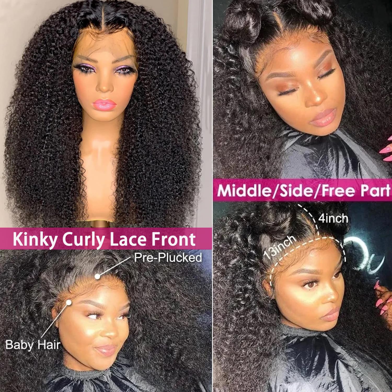 30 Inch Kinky Curly Human Hair Wig - 13x4 HD Lace Front Wig with 180% Density, Glueless Brazilian Virgin Hair - Pre Plucked Natural Hairline for Black Women | Perfect for Daily Wear, Special Occasions & Protective Styling
