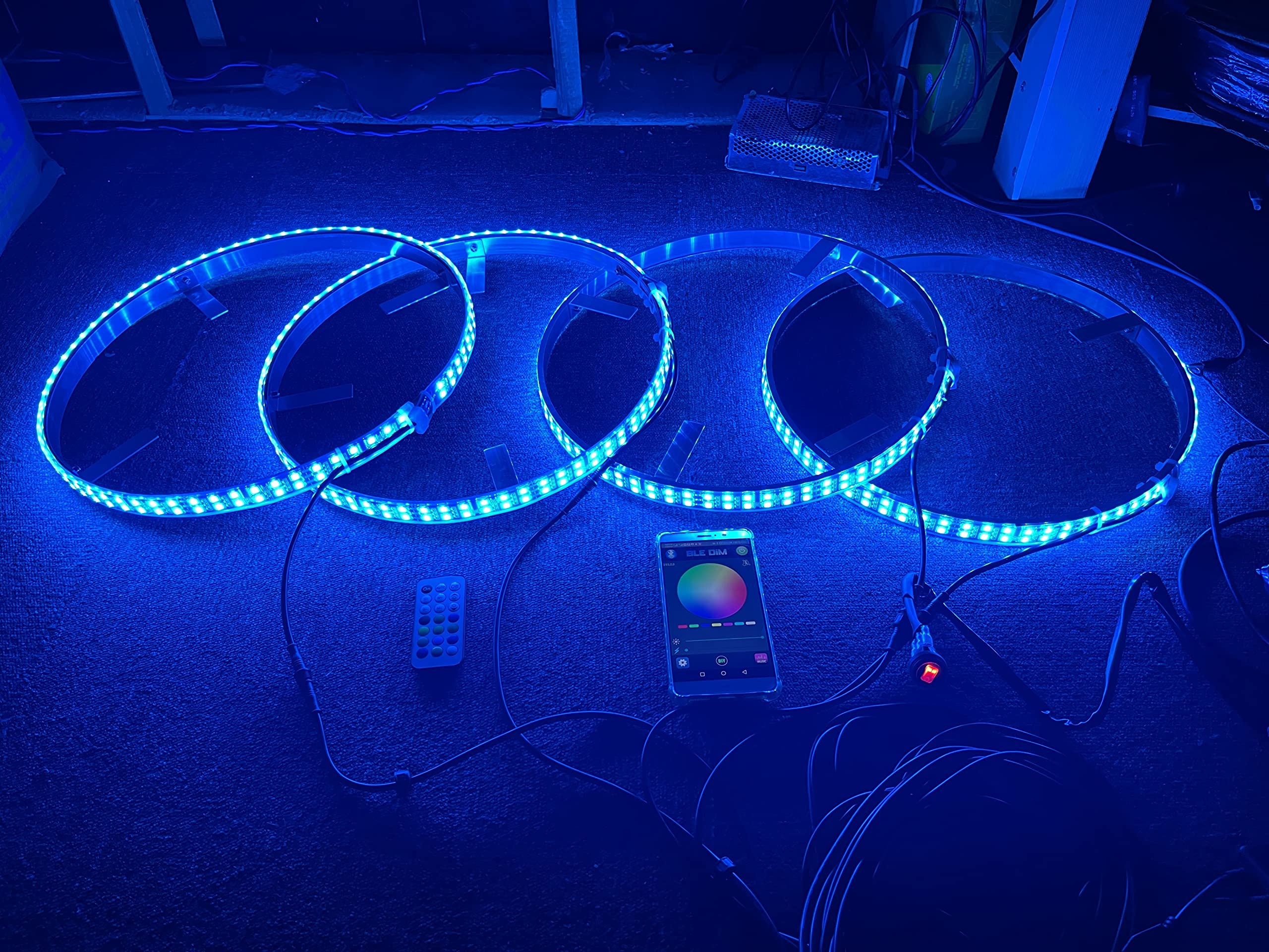 15.5 Inch Dream Color Chasing Double Row LED Wheel Ring Lights - IP68 Waterproof with Turn Signal, Lock & Braking Function - Remote & App Control with ON/OFF Switch - Perfect for Car, Motorcycle & Bike Customization