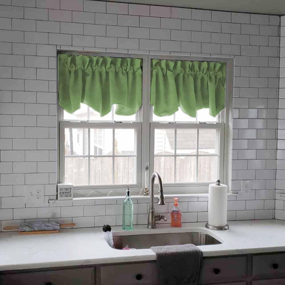 Blackout Valance Curtains with Primitive Scalloped Design - 52x18 Inch Sage Green Window Treatment for Kitchen, Living Room & Bedroom - Perfect for Light Control and Home Decor