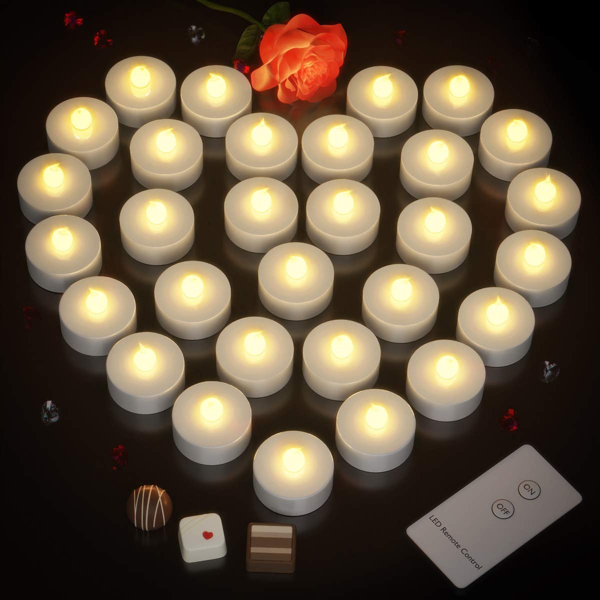 30 LED Tea Lights Set with Remote Control - Battery Operated Flameless Candles, Warm White Flickering Flames, 3.7cm Safe Electric Candles for Weddings, Parties, Home Decor & Romantic Ambiance