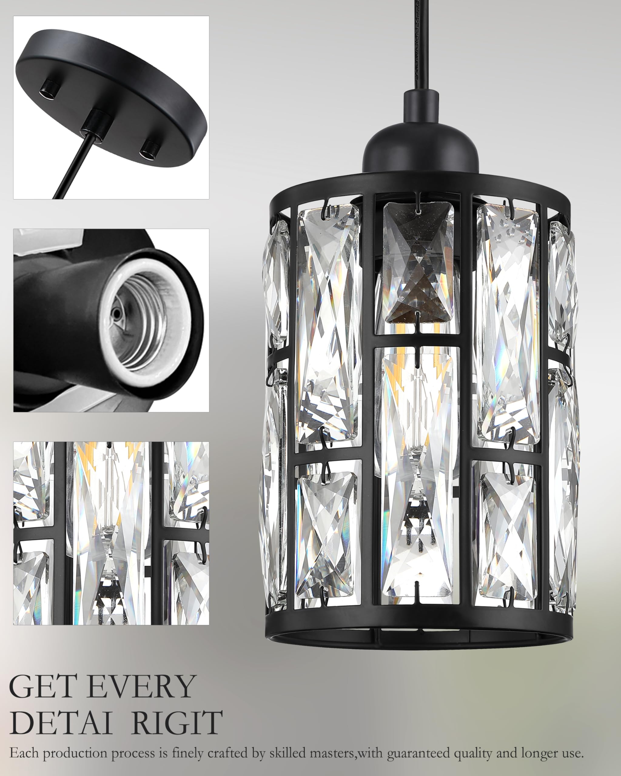 2 Pack Black Modern Crystal Metal Shade Pendant Lights - 5.4