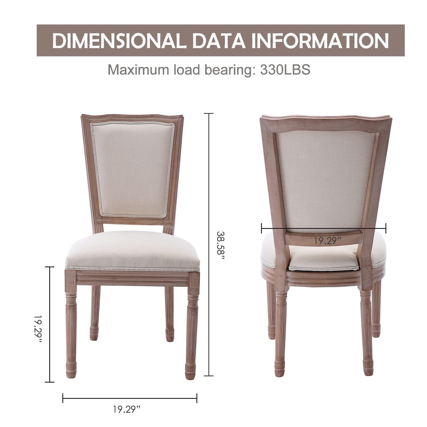 Virabit French Decor Dining Chairs Set of 4 - Louis XVI Style Solid Wood Square Back Chairs with Exquisite Carvings - Perfect for Living Room, Kitchen, Restaurant & Home Decor