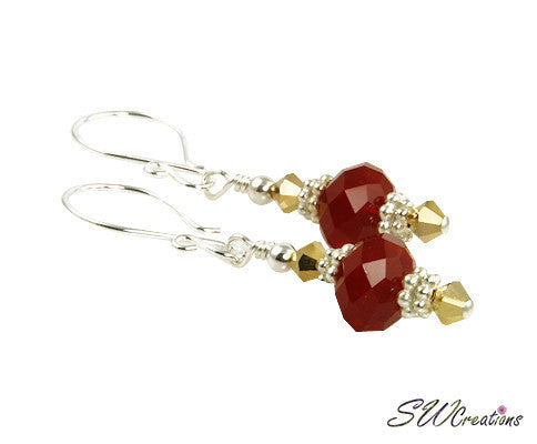 Golden Crystal Ruby Red Beaded Earrings for Women - Elegant Dangle Drop Earrings for Party, Wedding & Evening Wear
