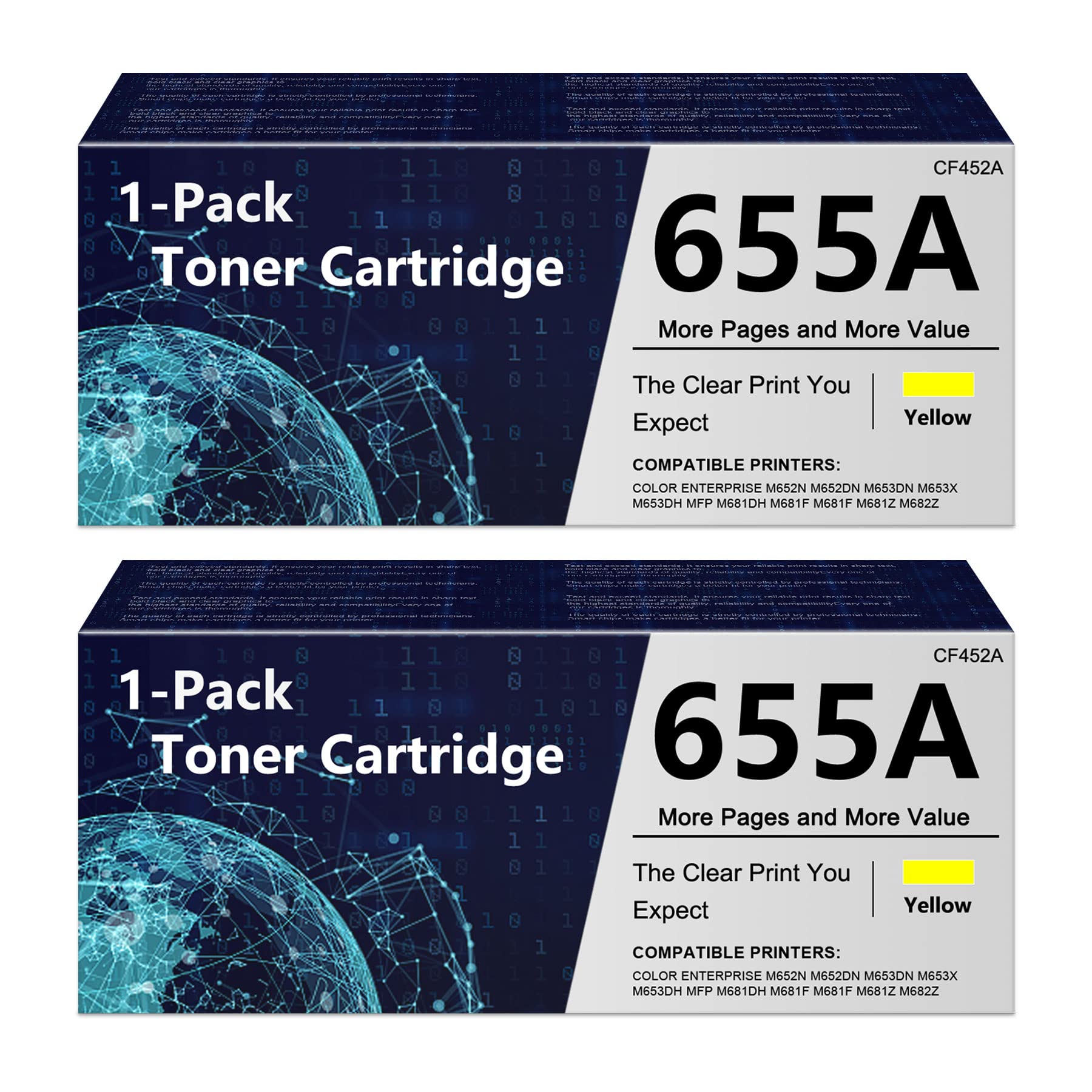 ZEOSEROE 2-Pack Yellow 655A/CF452A Compatible Toner Cartridge - Replacement for HP Color Enterprise M652n/M652dn/M653dn/M653x/M653dh/MFP M681dh/M681f/M681z/M682z Printers (656X/CF462X) - Ideal for Office Printing & High-Volume Color Documents