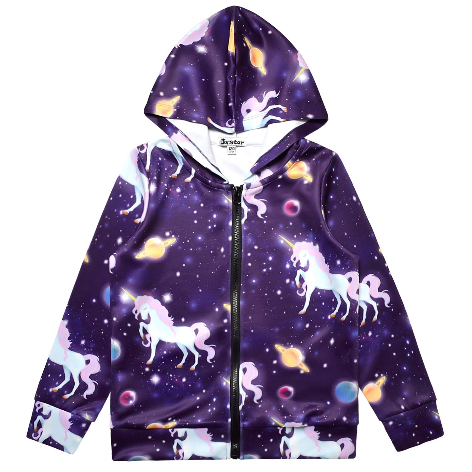 Girls Zip Up Hoodie Jacket - Cute Unicorn & Cat Print Pullover Sweatshirt with Kangaroo Pockets | Warm Fleece-Lined Outerwear for School, Playdates & Outdoor Activities