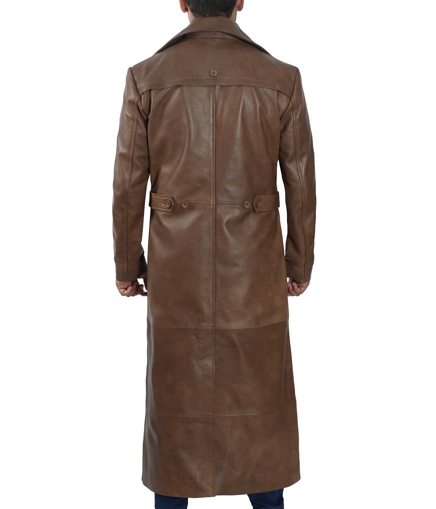 Genuine Lambskin Leather Trench Coat for Men - Full Length Peacoat Winter Jacket | Premium Real Leather Long Coat | Perfect for Formal Events, Business Meetings & Cold Weather Protection