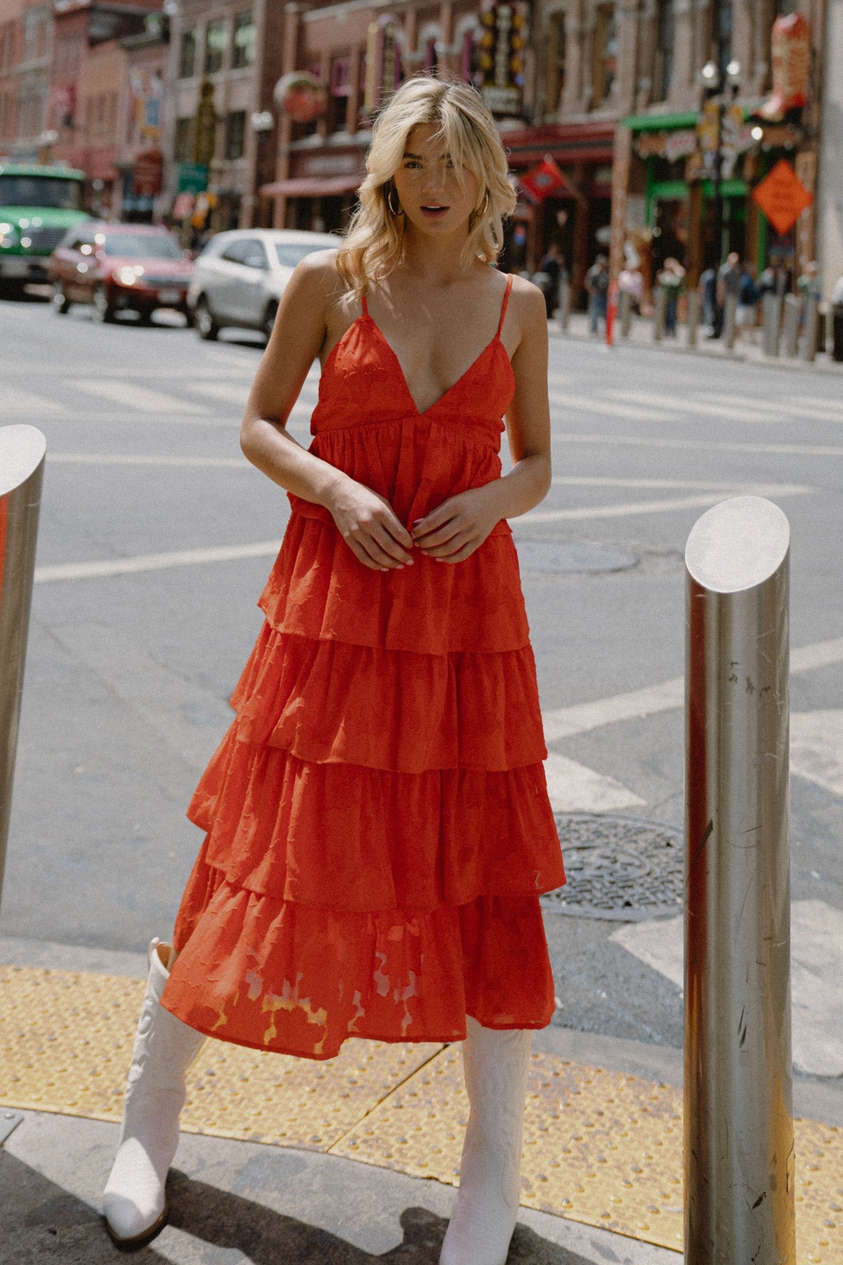Island Aesthetic Red Tiered Midi Dress - Perfect for Beach Vacations, Summer Parties & Boho Fashion