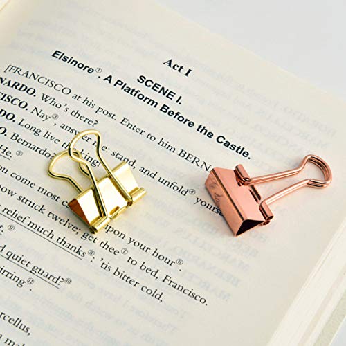 Rose Gold Binder Clips - Assorted Sizes for Office, School & Home Organization - Paper Clamps, File Clips for Documents, Photos & Bulletin Boards