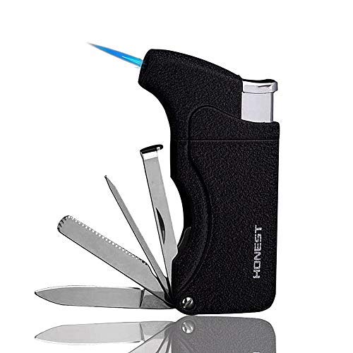 5-in-1 Windproof Cigar Lighter with Pipe Cleaner - Refillable & Multifunctional for Smoking Accessories