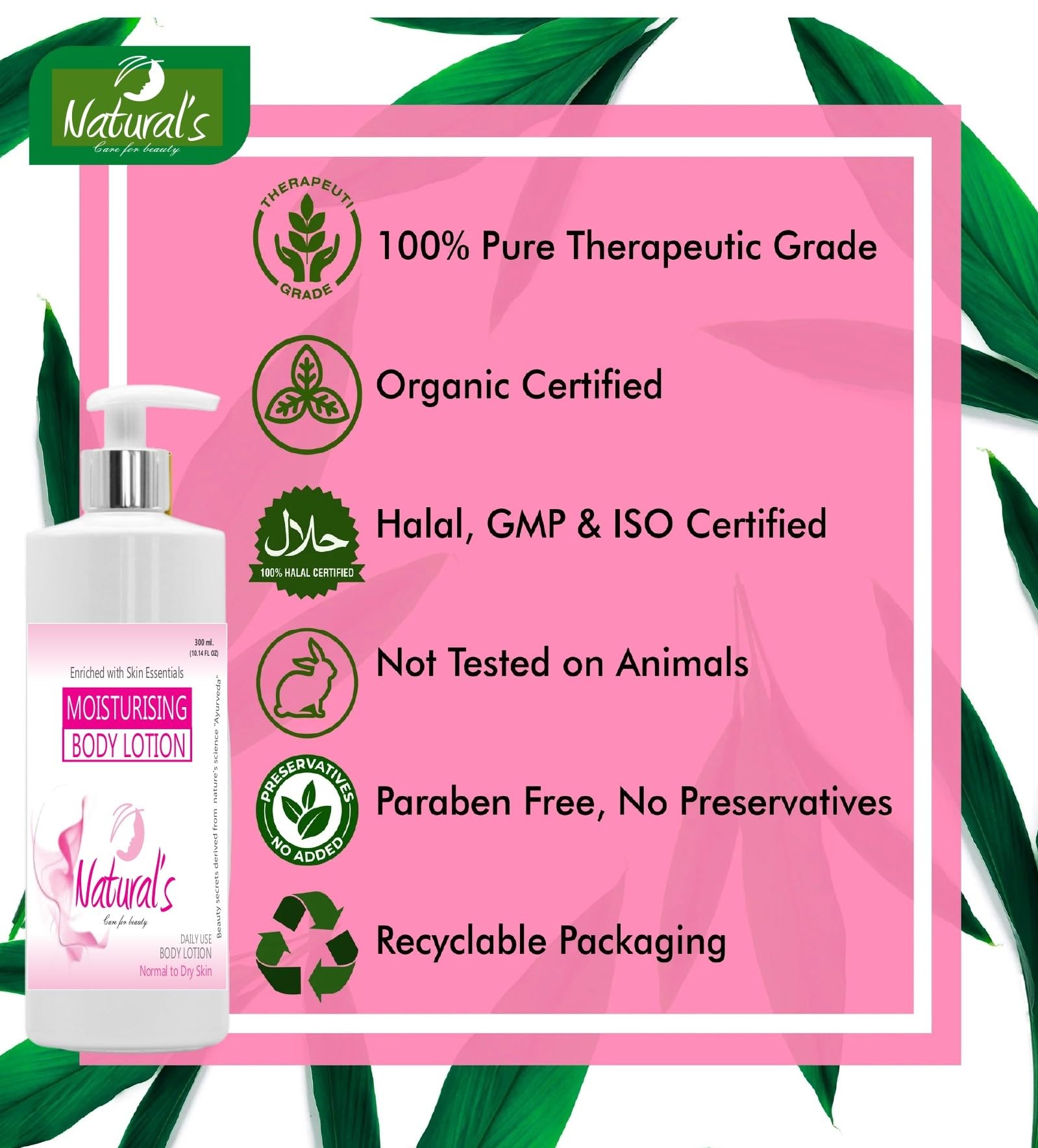 Natural's Care Ayurvedic Moisturizing Body Lotion for Dry Skin - 300ml | Organic Herbal Hydration | Daily Moisturizer for Women & Men | Perfect for Post-Shower & Winter Care