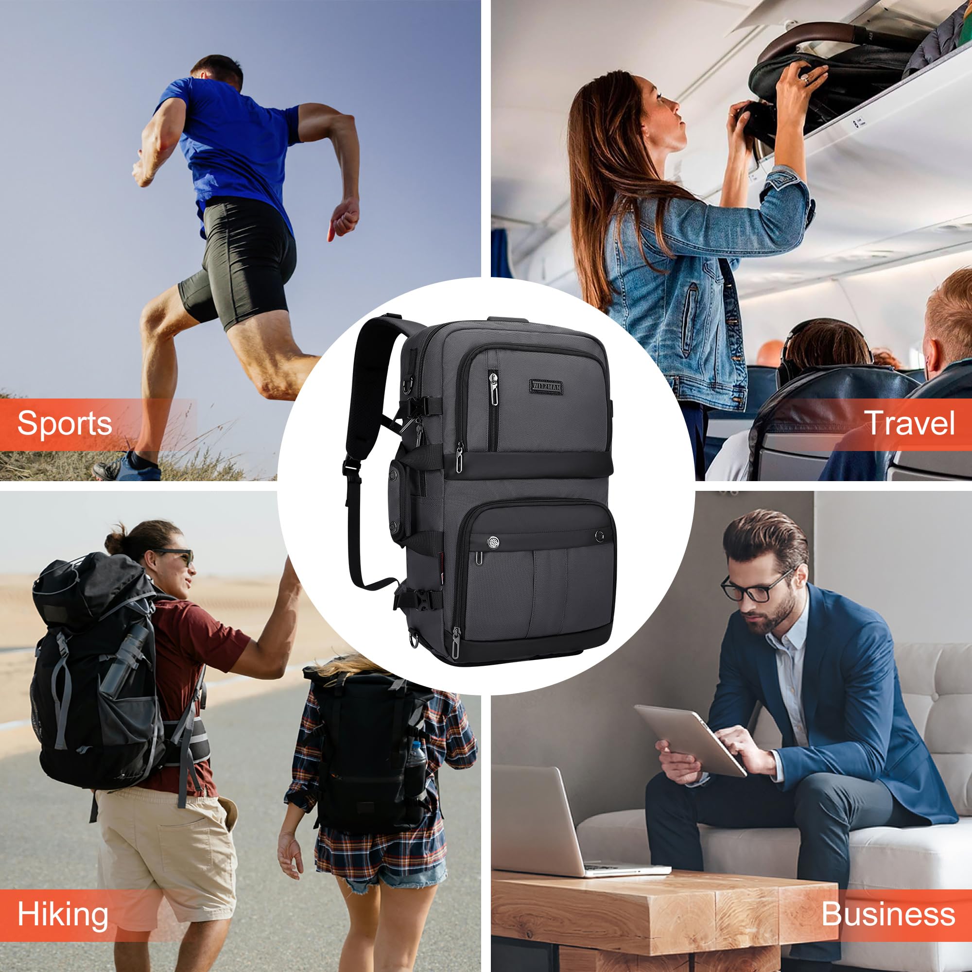 WITZMAN Carry-On Travel Backpack for Men & Women - Airline Approved Laptop Backpack with USB Charging Port (B683 Silvery Grey) - Perfect for Business Trips, College, Commuting & Air Travel
