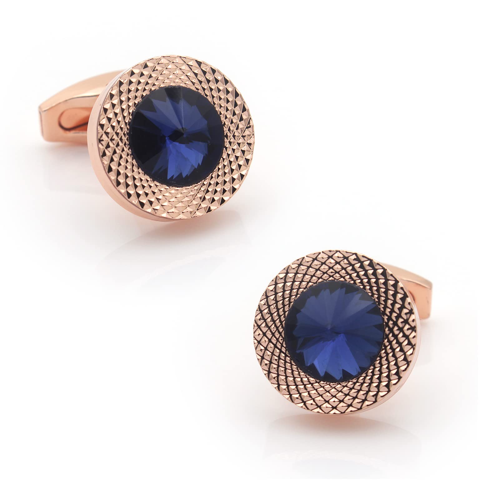 Elegant Sapphire Blue Crystal Gem Rose Gold Cufflinks for Men - Perfect Gift for Weddings, Prom & Formal Events