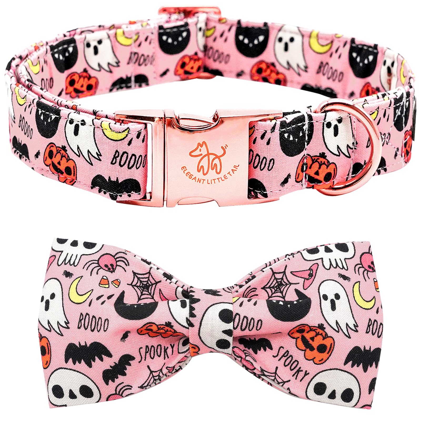 Elegant Dog Collar with Bow - Soft Halloween Pumpkin Bow Tie Collar for Large Dogs, Fall Pet Accessories for Girls & Boys | Perfect for Costume Parties & Seasonal Walks