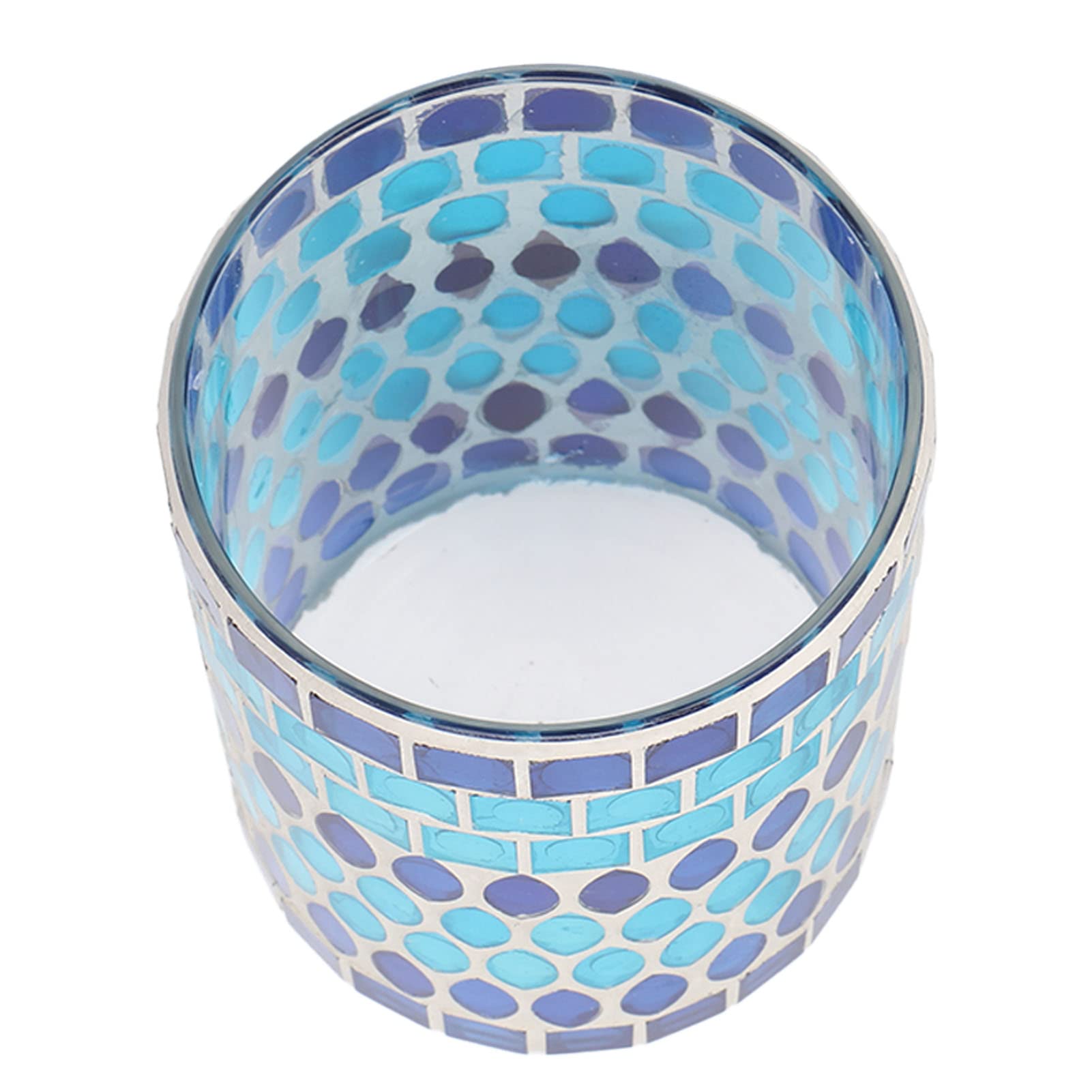 Handmade Mosaic Glass Candle Holder - Blue Votive Tealight Holder for Home Decor, Wedding Centerpiece, Romantic Dinner Ambiance
