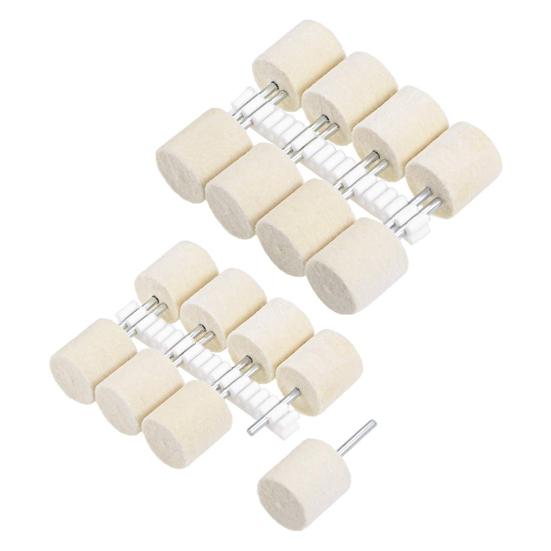 uxcell 20mm Wool Felt Mounted Points Cylinder Polishing Bits Burrs Buffing Wheels with 1/8