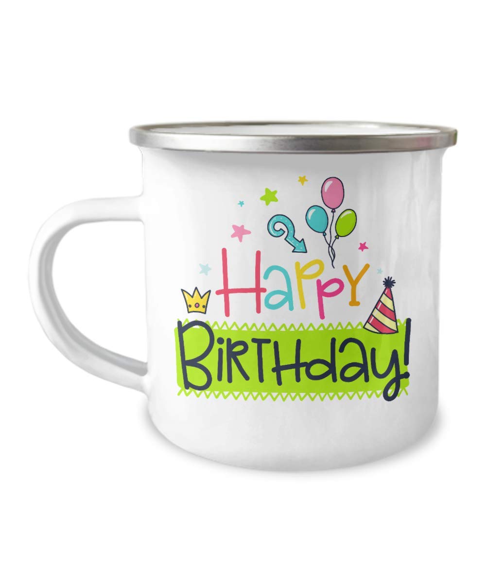 ZapBest Happy Birthday Coffee Mug for Kids - 12 Oz Stainless Steel Enamel Finish White Camper Mug - Perfect Gift for Son, Daughter, Birthday Celebrations - Ideal for Camping, Home & Office Use