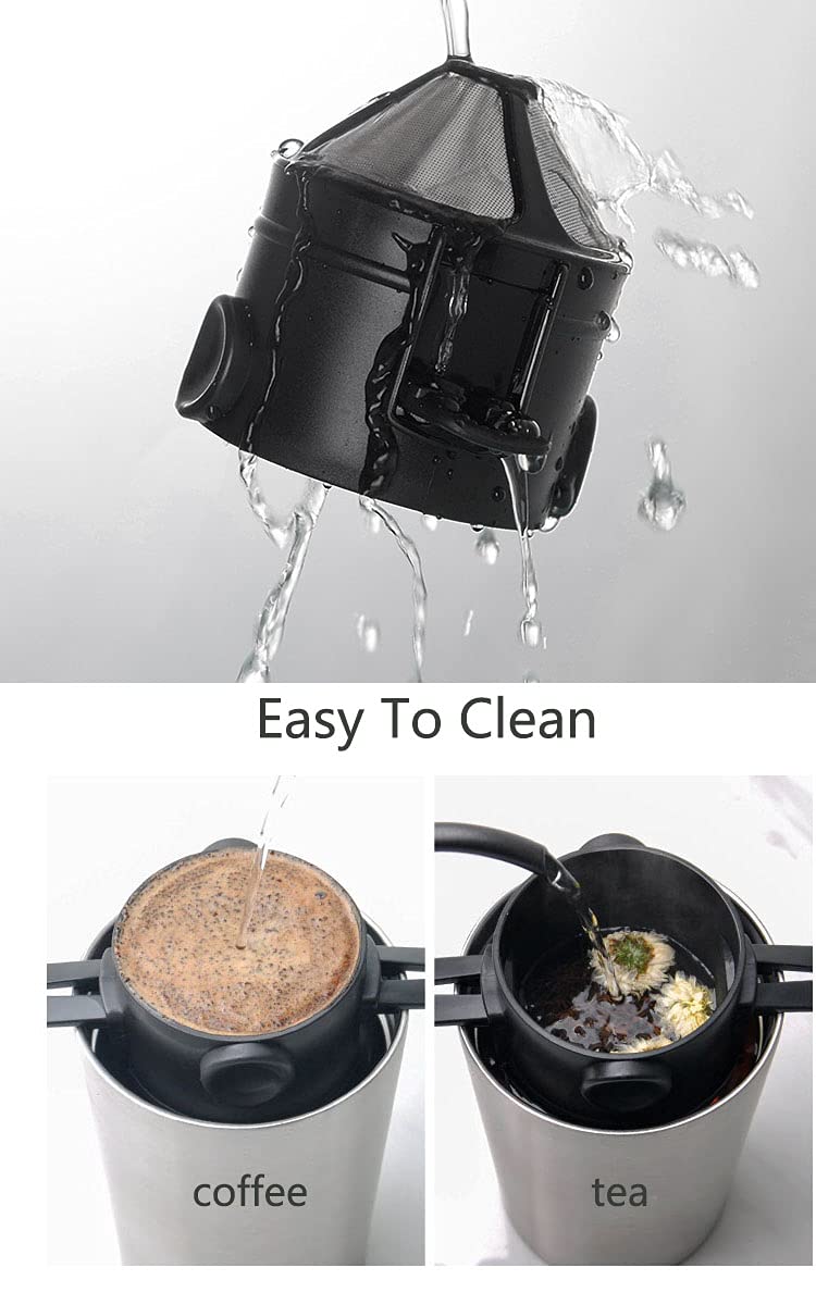 **Reusable Pour Over Coffee Maker - Portable Single Cup Travel Dripper with Collapsible Arms & Cup | Paperless Mini Coffee Filter for Camping, Office & Home Brewing**
