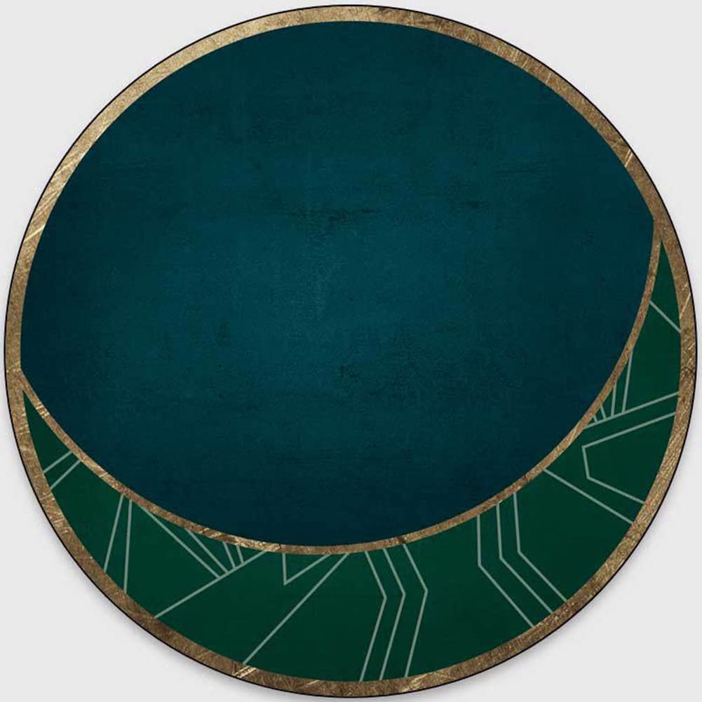 Modern Abstract Geometric Area Rug - 7ft Forest Green Washable Round Rug for Living Room, Bedroom, Home Office, Entryway | Retro Coffee Table Mat & Dining Kitchen Runner | Funky Circle Rug for Cozy Home Decor