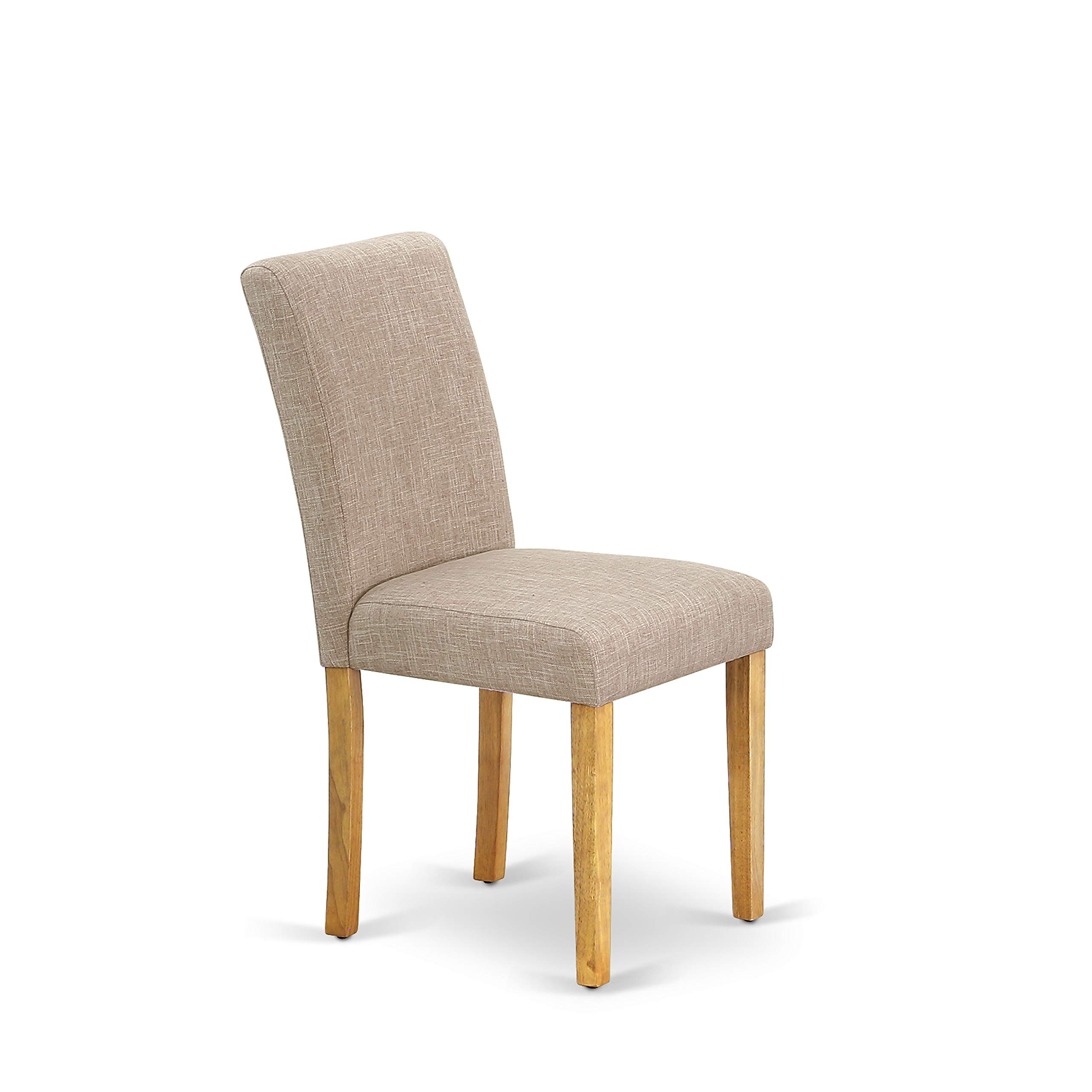 East West Furniture DLAB3-OAK-04 3-Piece Round Dining Table Set with Drop Leaf & 2 Light Tan Linen Parsons Chairs, 42x42 Inch, Oak - Perfect for Small Spaces, Breakfast Nooks, and Cozy Apartments