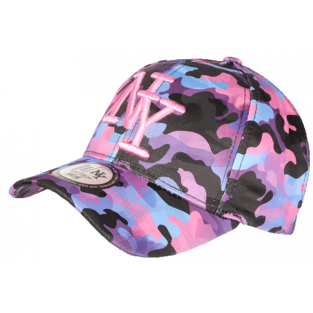 Hip Hop Honor NY Camouflage Pink & Blue Military Style Baseball Cap for Men - One Size Fits All - Perfect for Streetwear, Urban Fashion & Hip Hop Events
